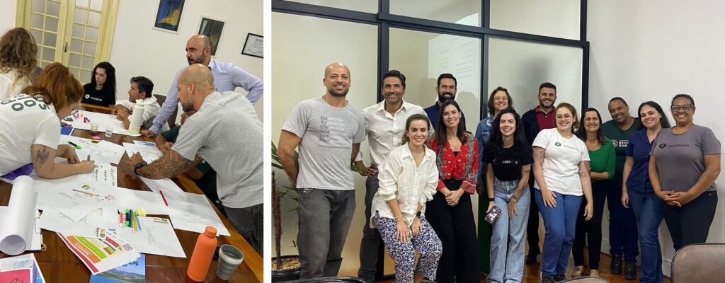 Teams from the Recicla Guaxupé Cooperative, City Hall, Delterra, and Recicleiros working on the plan.